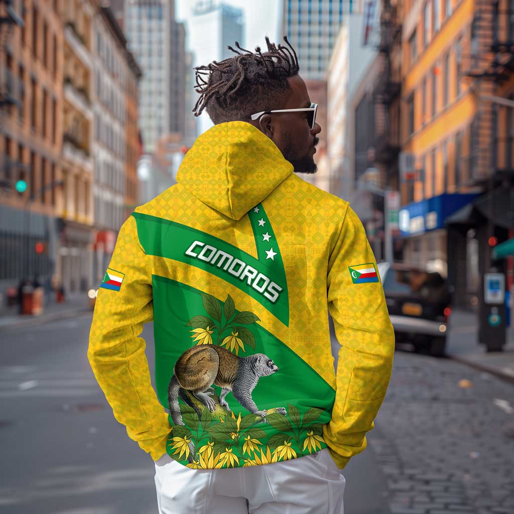 Comoros Zip Hoodie - National Flag Lemur Design and Ylang Ylang Flower Pattern
