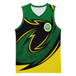 Comoros Basketball Jersey - Green Black Yellow Swirl Design and National Emblem Pattern TS04