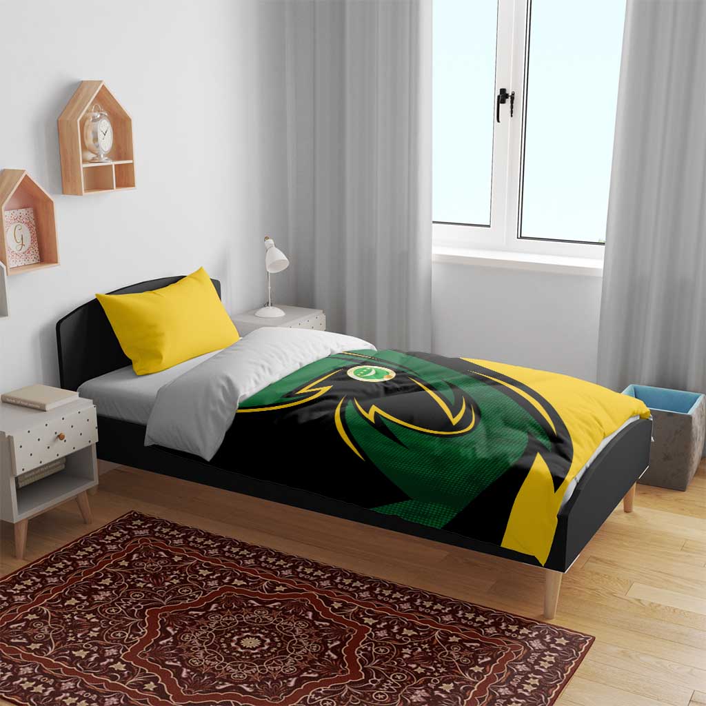 Comoros Bedding Set - Green Black Yellow Swirl Design and National Emblem Pattern
