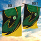 Comoros Garden Flag - Green Black Yellow Swirl Design and National Emblem Pattern