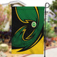 Comoros Garden Flag - Green Black Yellow Swirl Design and National Emblem Pattern