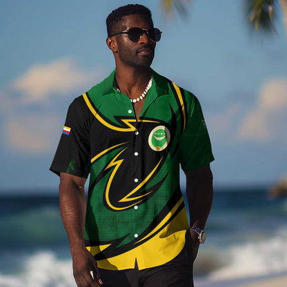 Comoros Hawaiian Shirt - Green Black Yellow Swirl Design and National Emblem Pattern