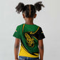 Comoros Kid T shirt - Green Black Yellow Swirl Design and National Emblem Pattern
