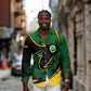 Comoros Long Sleeve Button Shirt - Green Black Yellow Swirl Design and National Emblem Pattern