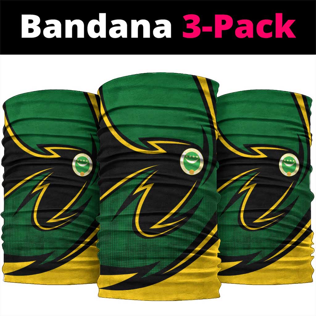 Comoros Neck Gaiter - Green Black Yellow Swirl Design and National Emblem Pattern TS04