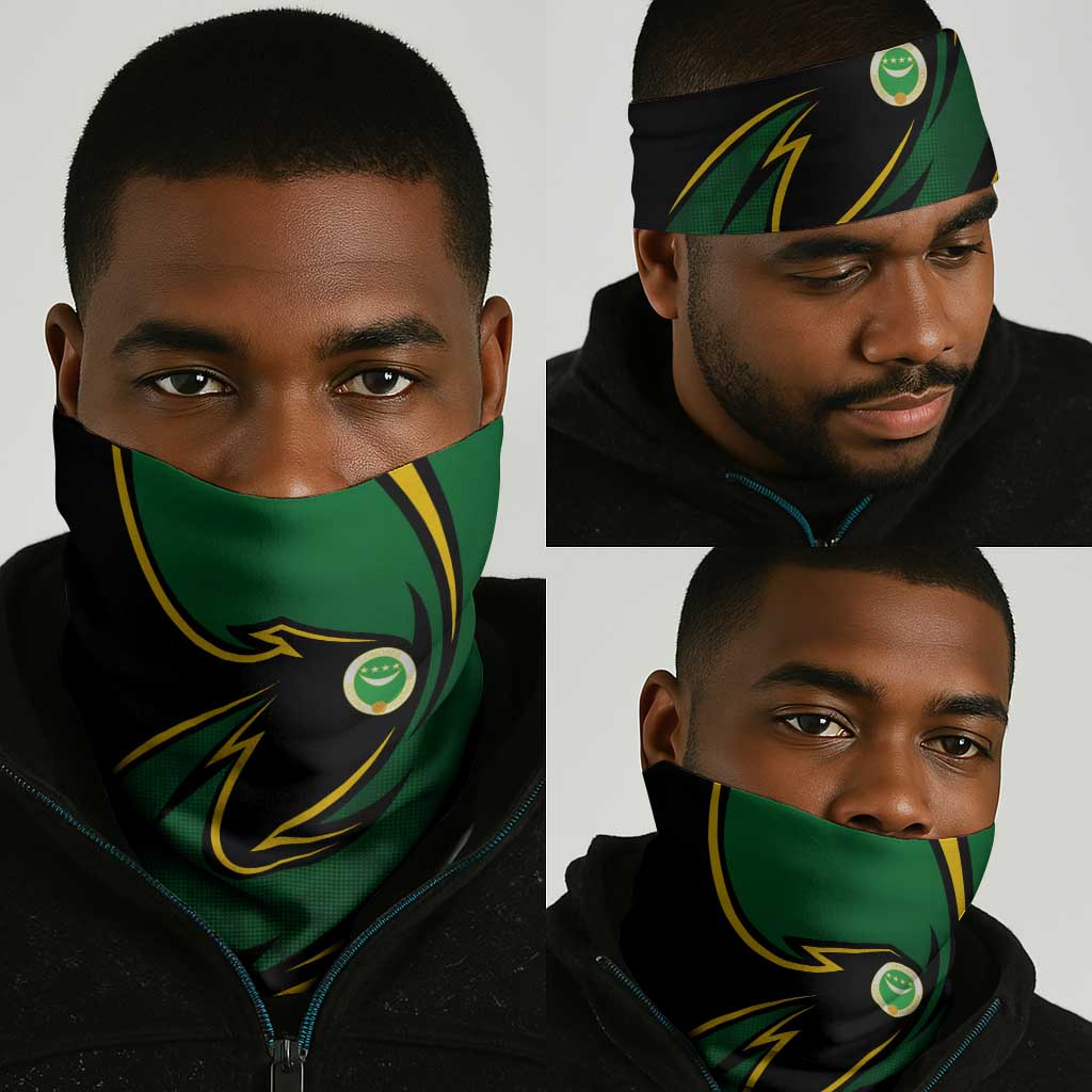 Comoros Neck Gaiter - Green Black Yellow Swirl Design and National Emblem Pattern TS04