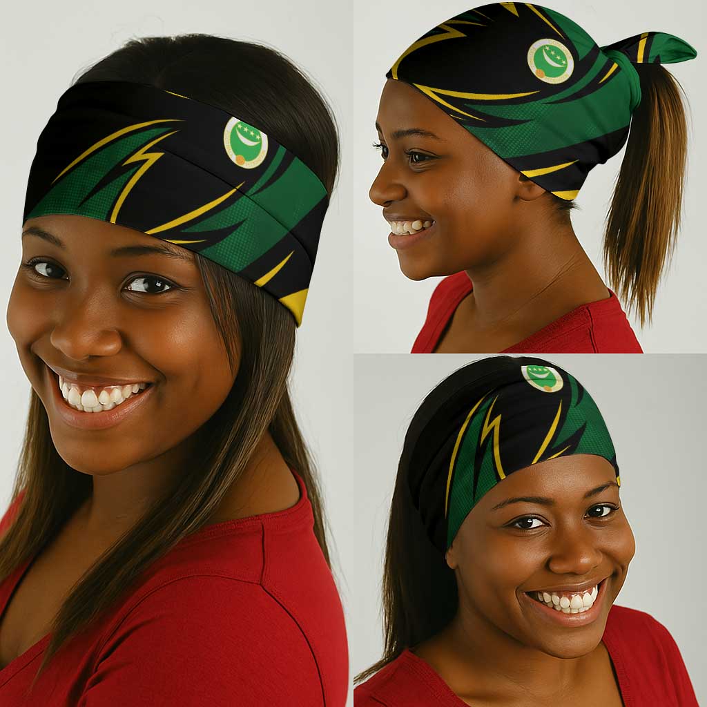 Comoros Neck Gaiter - Green Black Yellow Swirl Design and National Emblem Pattern TS04