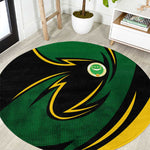 Comoros Round Carpet - Green Black Yellow Swirl Design and National Emblem Pattern