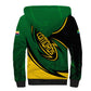 Comoros Sherpa Hoodie - Green Black Yellow Swirl Design and National Emblem Pattern