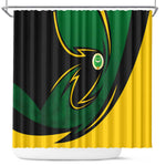 Comoros Shower Curtain - Green Black Yellow Swirl Design and National Emblem Pattern