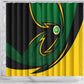 Comoros Shower Curtain - Green Black Yellow Swirl Design and National Emblem Pattern