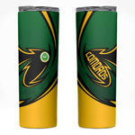 Comoros Skinny Tumbler - Green Black Yellow Swirl Design and National Emblem Pattern