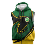Comoros Sleeveless Zip Hoodie - Green Black Yellow Swirl Design and National Emblem Pattern - African Pride