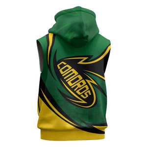 Comoros Sleeveless Zip Hoodie - Green Black Yellow Swirl Design and National Emblem Pattern - African Pride
