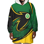 Comoros Wearable Blanket Hoodie - Green Black Yellow Swirl Design and National Emblem Pattern