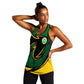Comoros Women Racerback Tank - Green Black Yellow Swirl Design and National Emblem Pattern