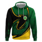 Comoros Zip Hoodie - Green Black Yellow Swirl Design and National Emblem Pattern