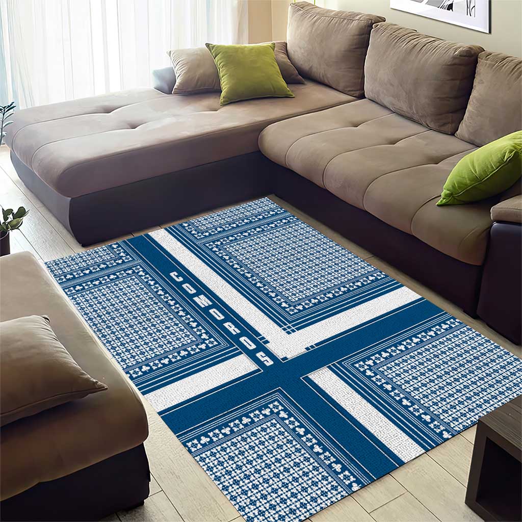 Comoros Area Rug - Blue and White Traditional Geometric Pattern and National Flag Detail