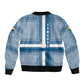 Comoros Bomber Jacket - Blue and White Traditional Geometric Pattern and National Flag Detail