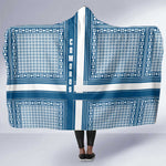 Comoros Hooded Blanket - Blue and White Traditional Geometric Pattern and National Flag Detail