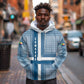 Comoros Hoodie - Blue and White Traditional Geometric Pattern and National Flag Detail