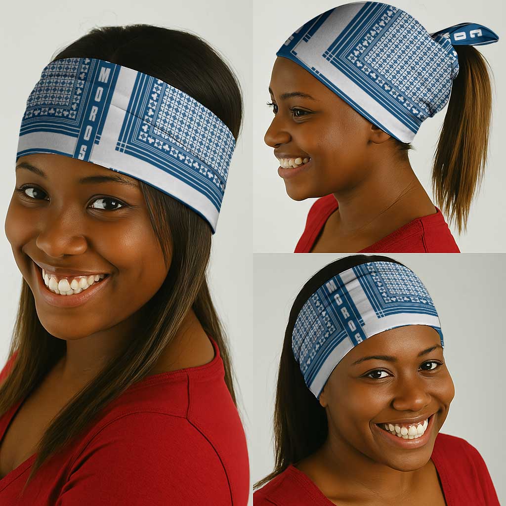 Comoros Neck Gaiter - Blue and White Traditional Geometric Pattern and National Flag Detail TS04