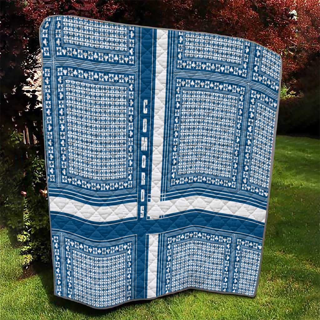Comoros Quilt - Blue and White Traditional Geometric Pattern and National Flag Detail