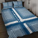 Comoros Quilt Bed Set - Blue and White Traditional Geometric Pattern and National Flag Detail