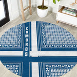Comoros Round Carpet - Blue and White Traditional Geometric Pattern and National Flag Detail
