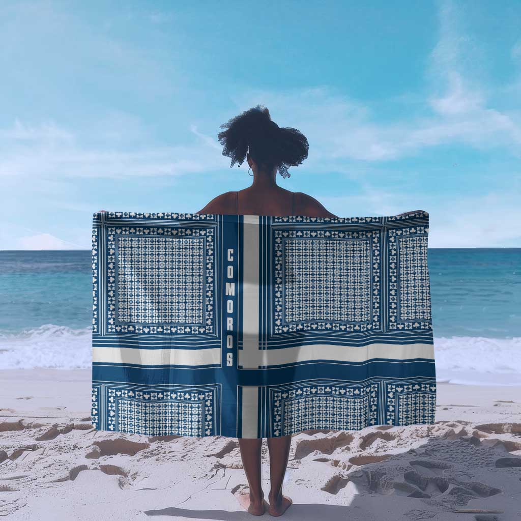 Comoros Sarong - Blue and White Traditional Geometric Pattern and National Flag Detail
