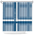Comoros Shower Curtain - Blue and White Traditional Geometric Pattern and National Flag Detail