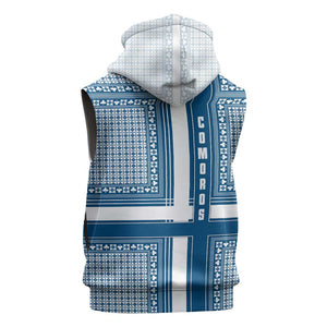 Comoros Sleeveless Zip Hoodie - Blue and White Traditional Geometric Pattern and National Flag Detail - African Pride