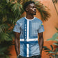 Comoros T shirt - Blue and White Traditional Geometric Pattern and National Flag Detail