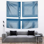 Comoros Tapestry - Blue and White Traditional Geometric Pattern and National Flag Detail