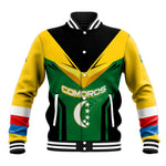 Comoros Baseball Jacket - National Colors Green Yellow Black Crescent Moon and Stars Emblem