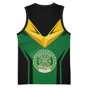 Comoros Basketball Jersey - National Colors Green Yellow Black Crescent Moon and Stars Emblem TS04