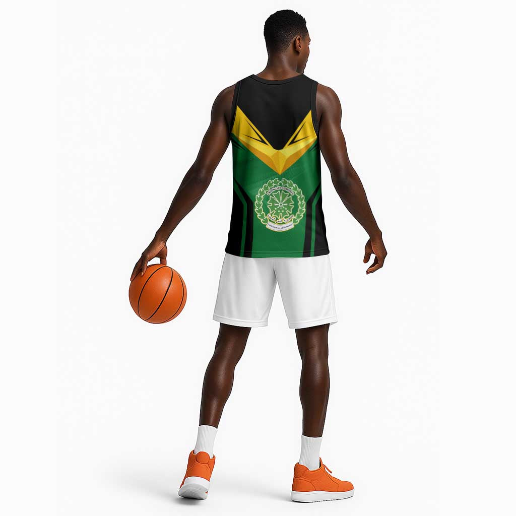 Comoros Basketball Jersey - National Colors Green Yellow Black Crescent Moon and Stars Emblem TS04