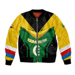 Comoros Bomber Jacket - National Colors Green Yellow Black Crescent Moon and Stars Emblem