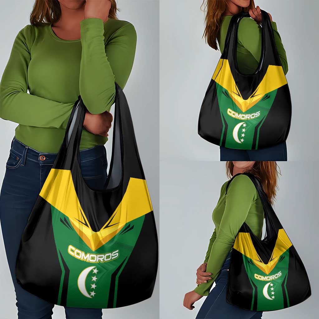 Comoros Grocery Bag - National Colors Green Yellow Black Crescent Moon and Stars Emblem