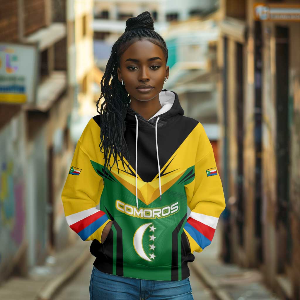 Comoros Hoodie - National Colors Green Yellow Black Crescent Moon and Stars Emblem