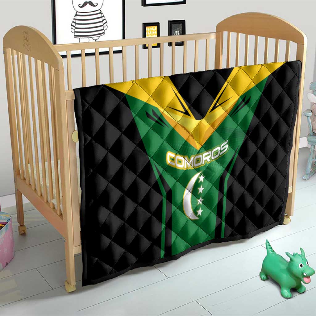 Comoros Quilt - National Colors Green Yellow Black Crescent Moon and Stars Emblem