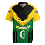 Comoros Rugby Jersey - National Colors Green Yellow Black Crescent Moon and Stars Emblem