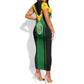 Comoros Short Sleeve Bodycon Dress - National Colors Green Yellow Black Crescent Moon and Stars Emblem TS04