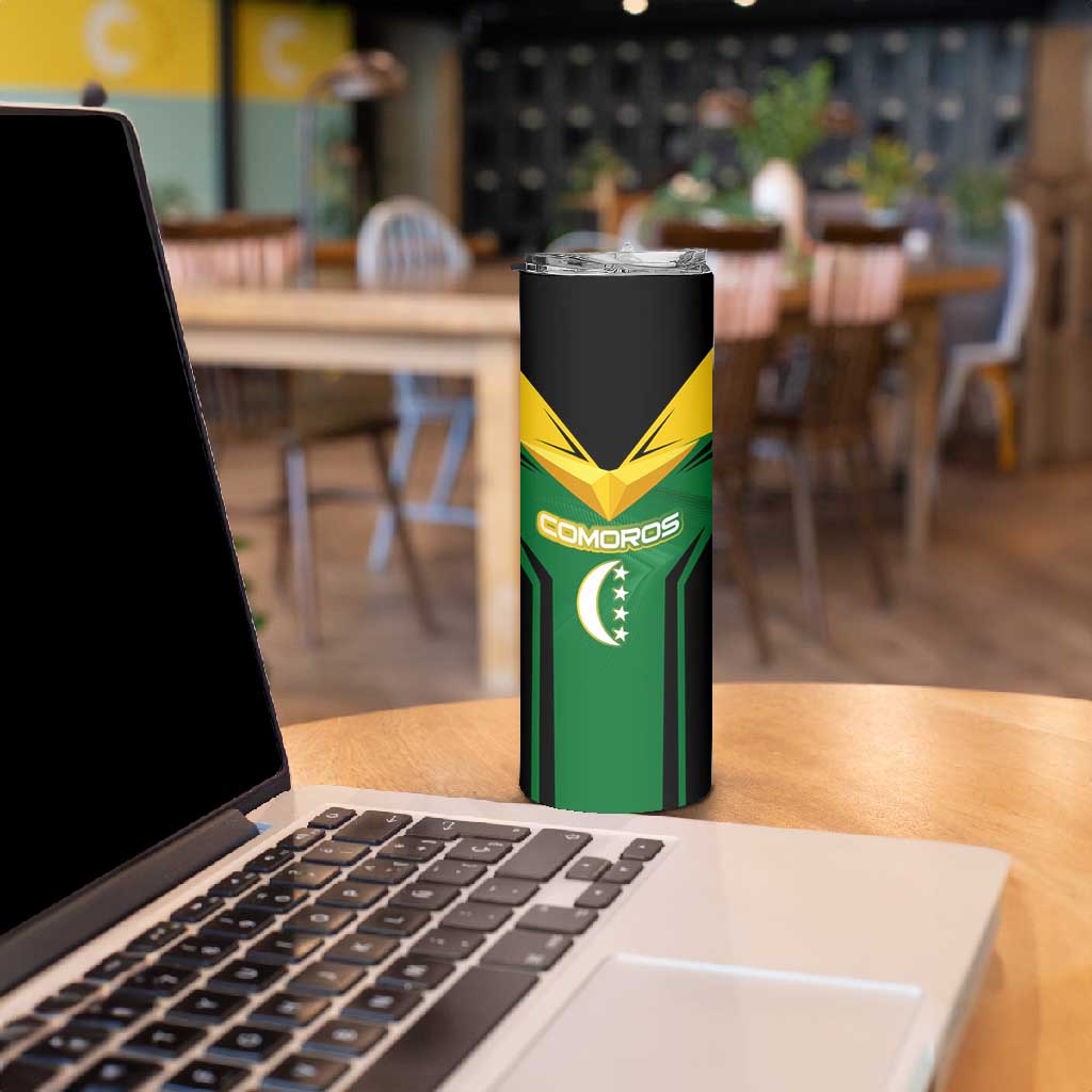 Comoros Skinny Tumbler - National Colors Green Yellow Black Crescent Moon and Stars Emblem