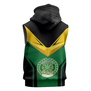 Comoros Sleeveless Zip Hoodie - National Colors Green Yellow Black Crescent Moon and Stars Emblem - African Pride