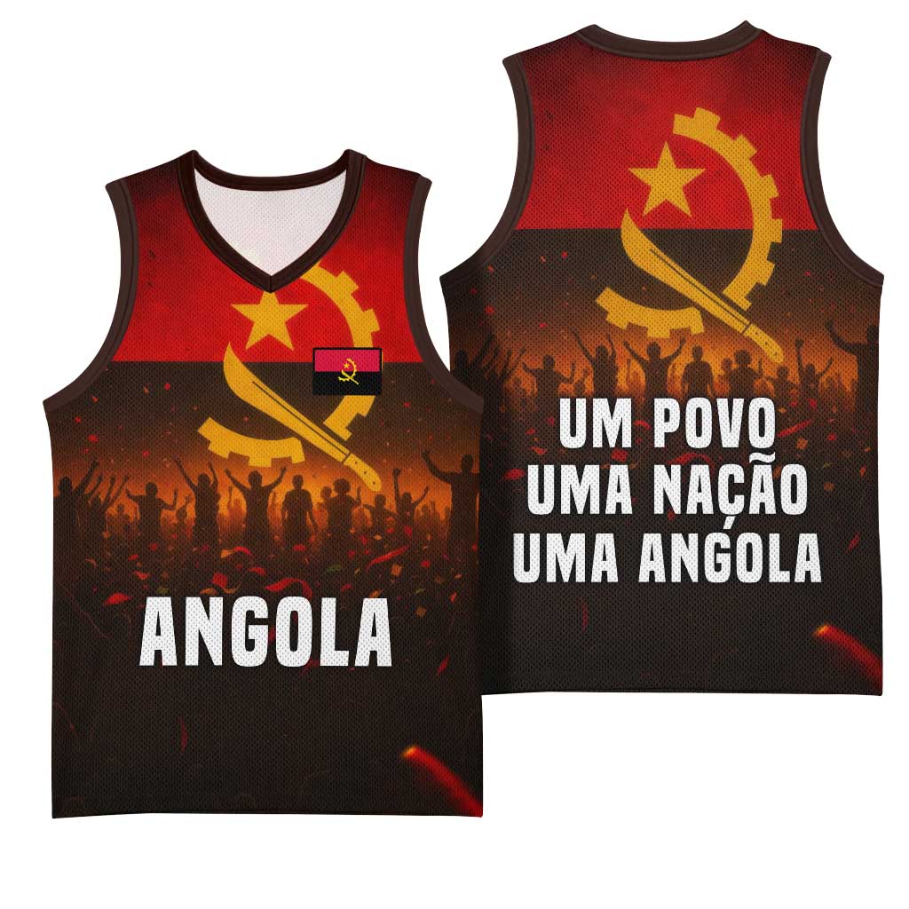 Angola Basketball Jersey Red Black Yellow Grunge TS04