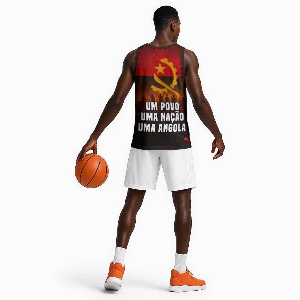 Angola Basketball Jersey Red Black Yellow Grunge TS04
