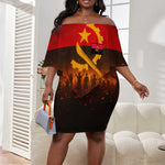 Angola Off Shoulder Short Dress Red Black Yellow Grunge - African Pride