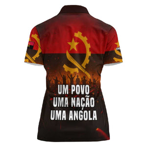 Angola Women Polo Shirt Red Black Yellow Grunge - African Pride