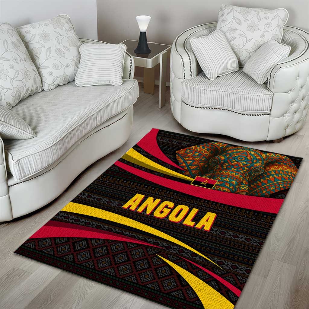 Angola Area Rug Red Black Yellow Tribal and Elephant - African Pride